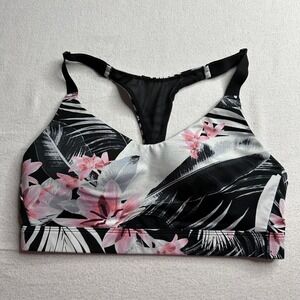 Victoria Sport Tropical Floral Sports Bra Black Pink White Racerback Medium